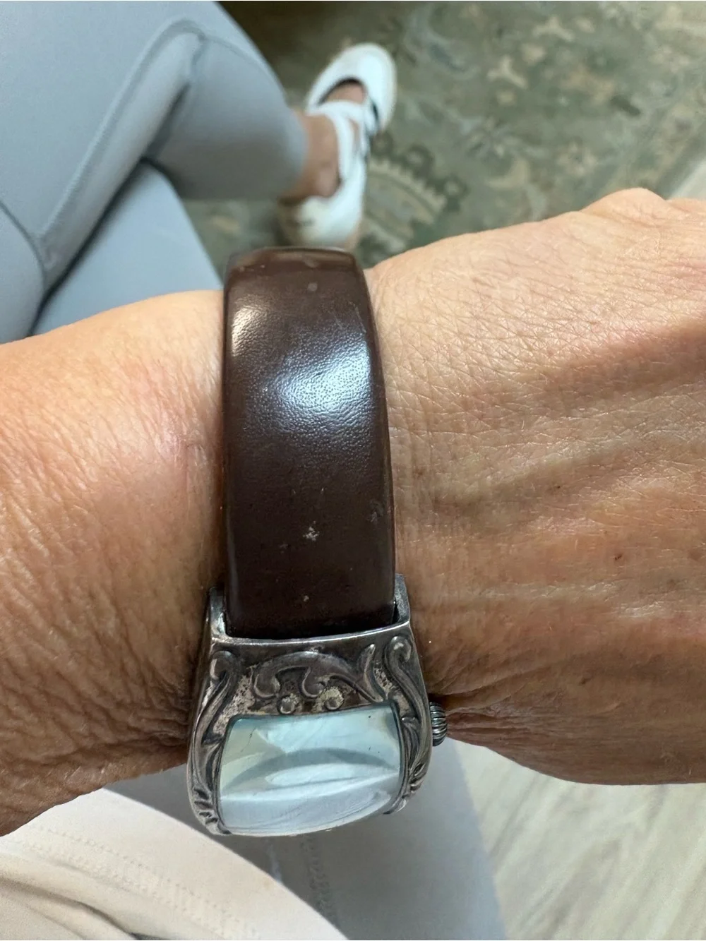 J. Jill Women's sterling silver case Watch with Brown Leather cuff band
